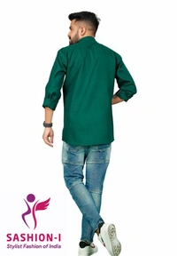 Men's Stylish Full Sleeve Short Kurta - Bottle Green